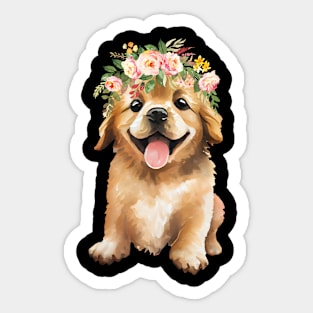 Golden Retriever Blumen Krone Sticker